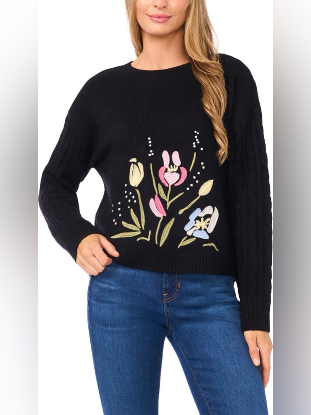 Ted Baker Black Floral Embroidered Crewneck Sweater